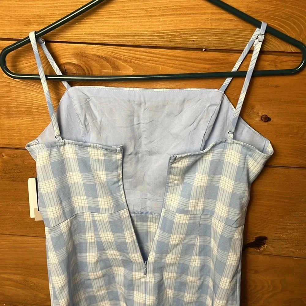 BP Adult Dress Small Blue White Lola Plaid Square Neck Mini Sun Women's - Picture 9 of 13
